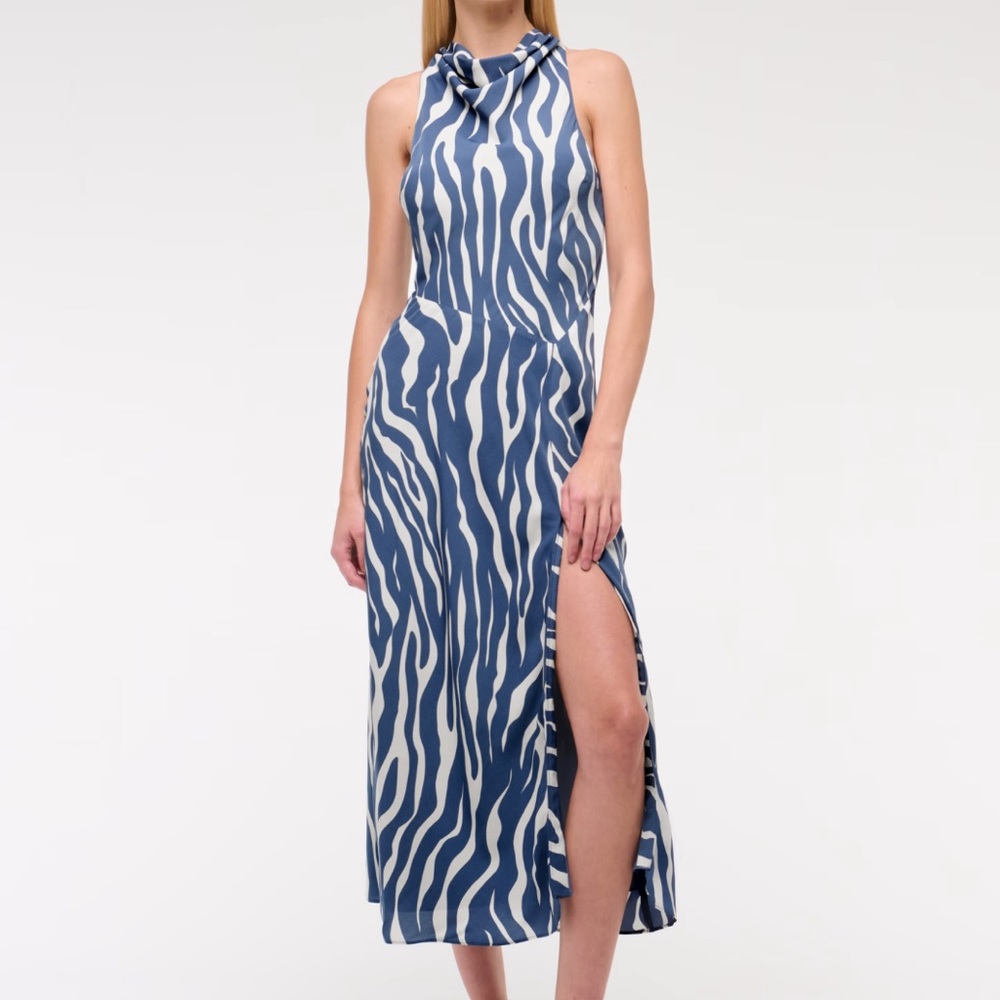 NWT Abercrombie & Fitch Blue and White Zebra-Print Midi Dress